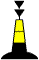 bouée noire et jaune surmontée de 2 cônes noirs pointes en bas