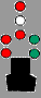 3 feux (rouge, blanc, rouge) superposés, 2 feux rouges à gauche et 2 feux verts à droite
